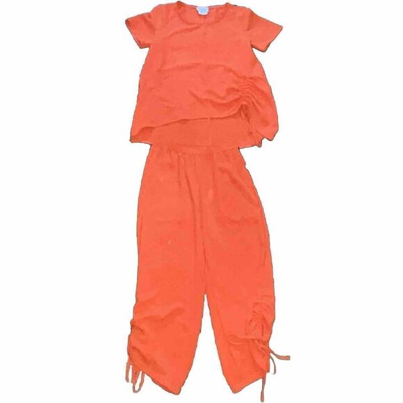Artek Women’s Summer‎ Outfit XS Orange Pockets Ruching Ties Unique New - Picture 1 of 12